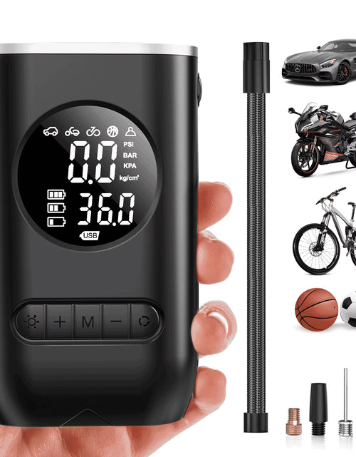Load image into Gallery viewer, Tire Inflator Portable Air Compressor, 150PSI Cordless Air Pump for Car Tires with Digital Pressure Gauge, Rechargeable Tire Pump with LED Light for Car Bike Motorcycles Balls

