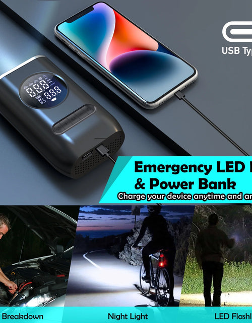 Load image into Gallery viewer, Tire Inflator Portable Air Compressor, 150PSI Cordless Air Pump for Car Tires with Digital Pressure Gauge, Rechargeable Tire Pump with LED Light for Car Bike Motorcycles Balls
