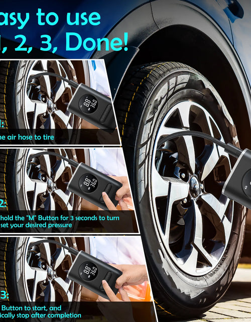 Load image into Gallery viewer, Tire Inflator Portable Air Compressor, 150PSI Cordless Air Pump for Car Tires with Digital Pressure Gauge, Rechargeable Tire Pump with LED Light for Car Bike Motorcycles Balls
