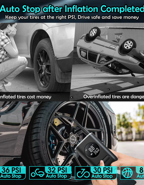 Load image into Gallery viewer, Tire Inflator Portable Air Compressor, 150PSI Cordless Air Pump for Car Tires with Digital Pressure Gauge, Rechargeable Tire Pump with LED Light for Car Bike Motorcycles Balls
