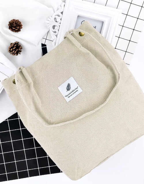 Load image into Gallery viewer, Corduroy Tote Bag Large for Women Girl Lady Canvas Shoulder Cord Purse and Handbags with Inner Pocket (Beige)
