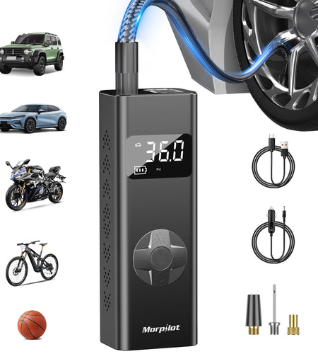 Tire Inflator Portable Air Compressor, 3-150PSI 12V DC Electric Air Pump for Car Tires with Tire Pressure Gauge, Bike Tire Pump with LED Light for Car SUV ATV Motorcycle Bike
