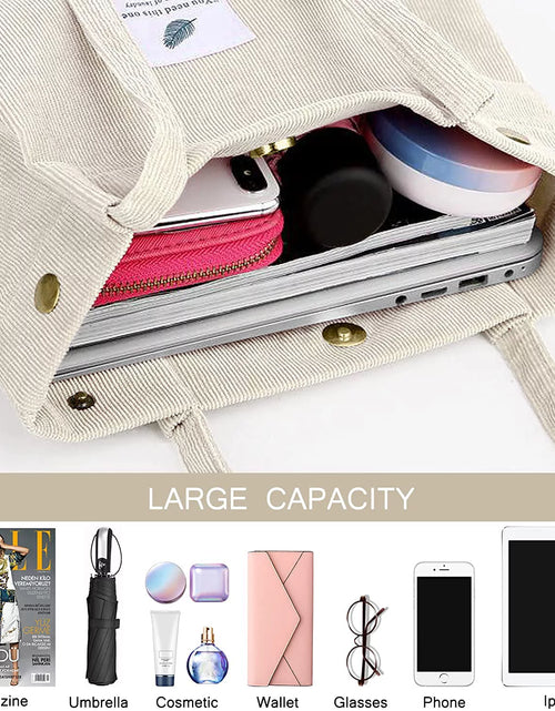 Load image into Gallery viewer, Corduroy Tote Bag Large for Women Girl Lady Canvas Shoulder Cord Purse and Handbags with Inner Pocket (Beige)
