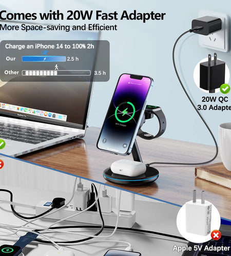 18W Magsafe Wireless Charger Docking Station for Iphone 15/14/13/12 Airpods Iwatch Ultra/8/7/Se/6/5/4/3/2 Wireless Charger Station Black