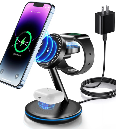 18W Magsafe Wireless Charger Docking Station for Iphone 15/14/13/12 Airpods Iwatch Ultra/8/7/Se/6/5/4/3/2 Wireless Charger Station Black